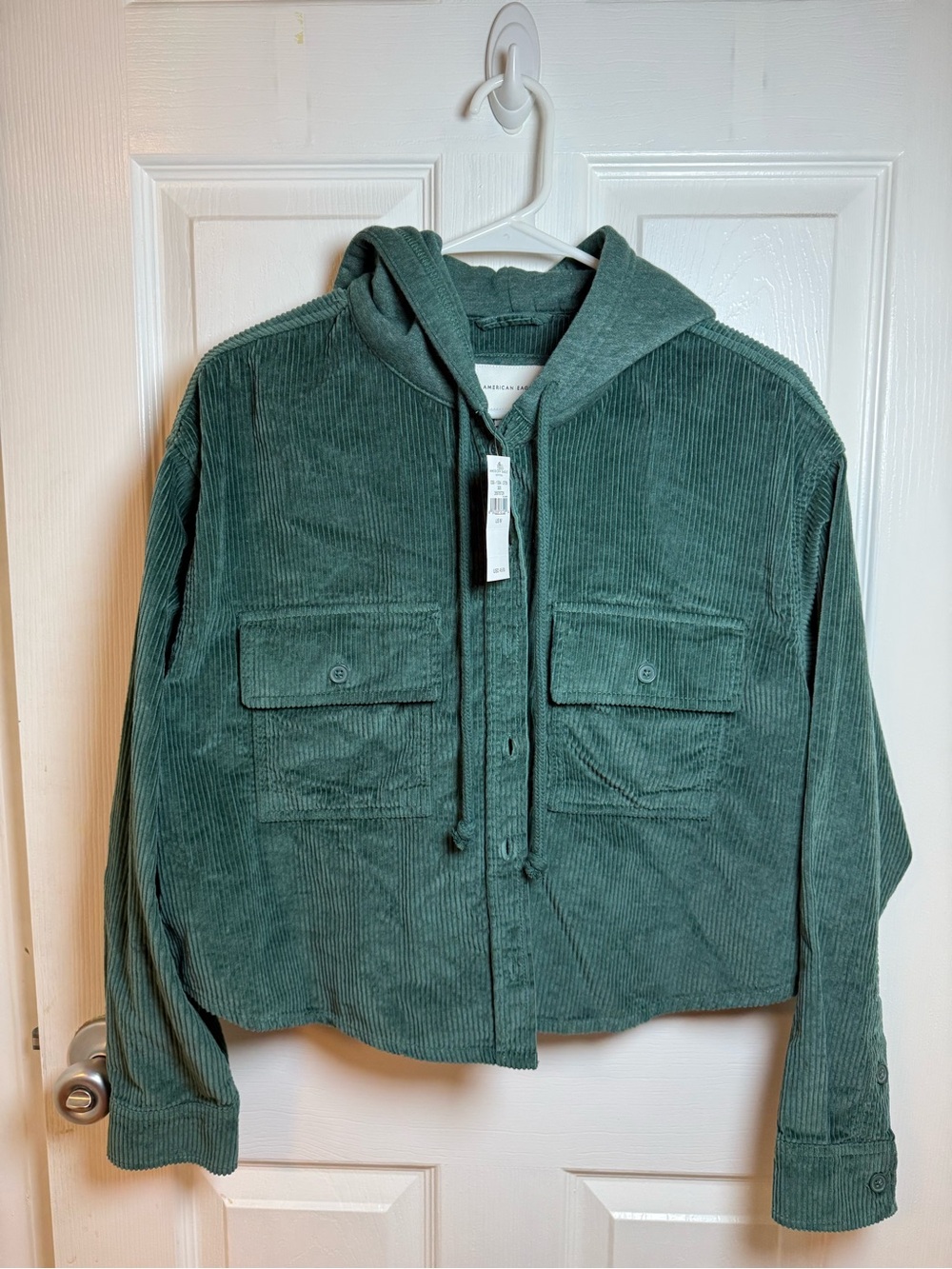 NEW American Eagle Green Corduroy Hooded Jacket Size Medium